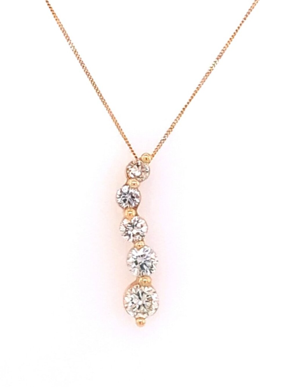 Graduated 5-Stone Journey Pendant Necklace 14K Yellow Gold 1.70ctw 18" chain
